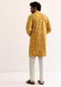 Yellow Cotton Silk Embroidered Kurta Set For Men