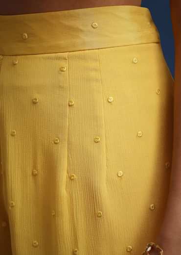 Yellow Crop Top With Slit Palazzo And Scarf