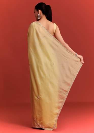 Mehndi Green Crushed Tissue Saree With Cutdana Work