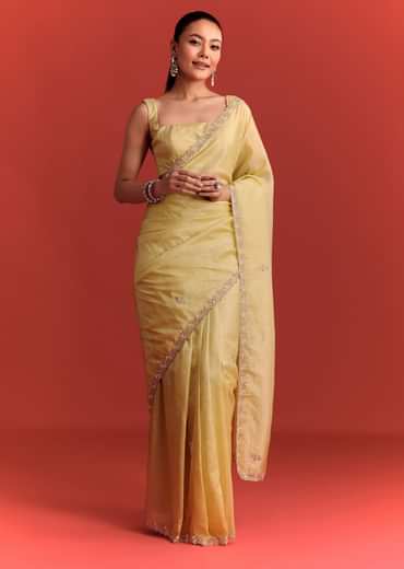 Mehndi Green Crushed Tissue Saree With Cutdana Work