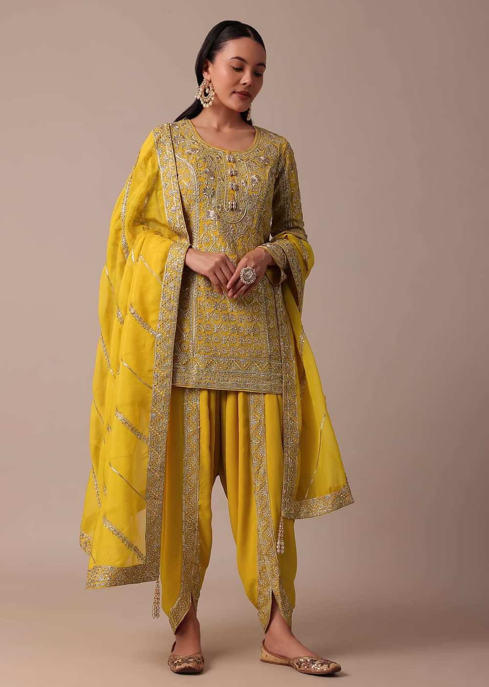 Yellow Dhoti Set With Gota Patti Work Kurta