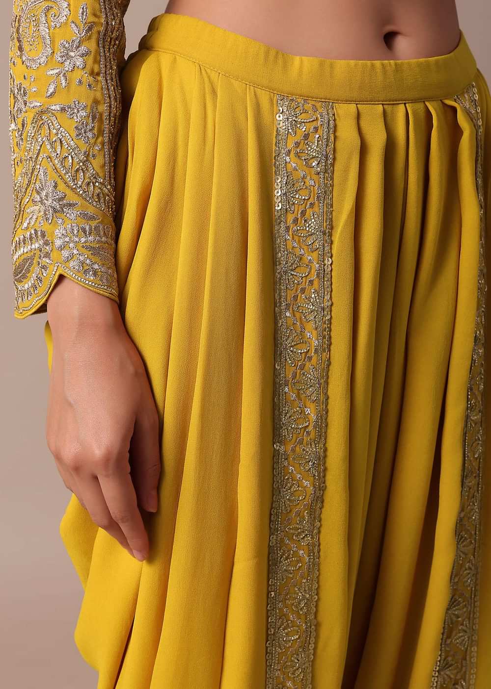 Yellow Dhoti Set With Gota Patti Work Kurta