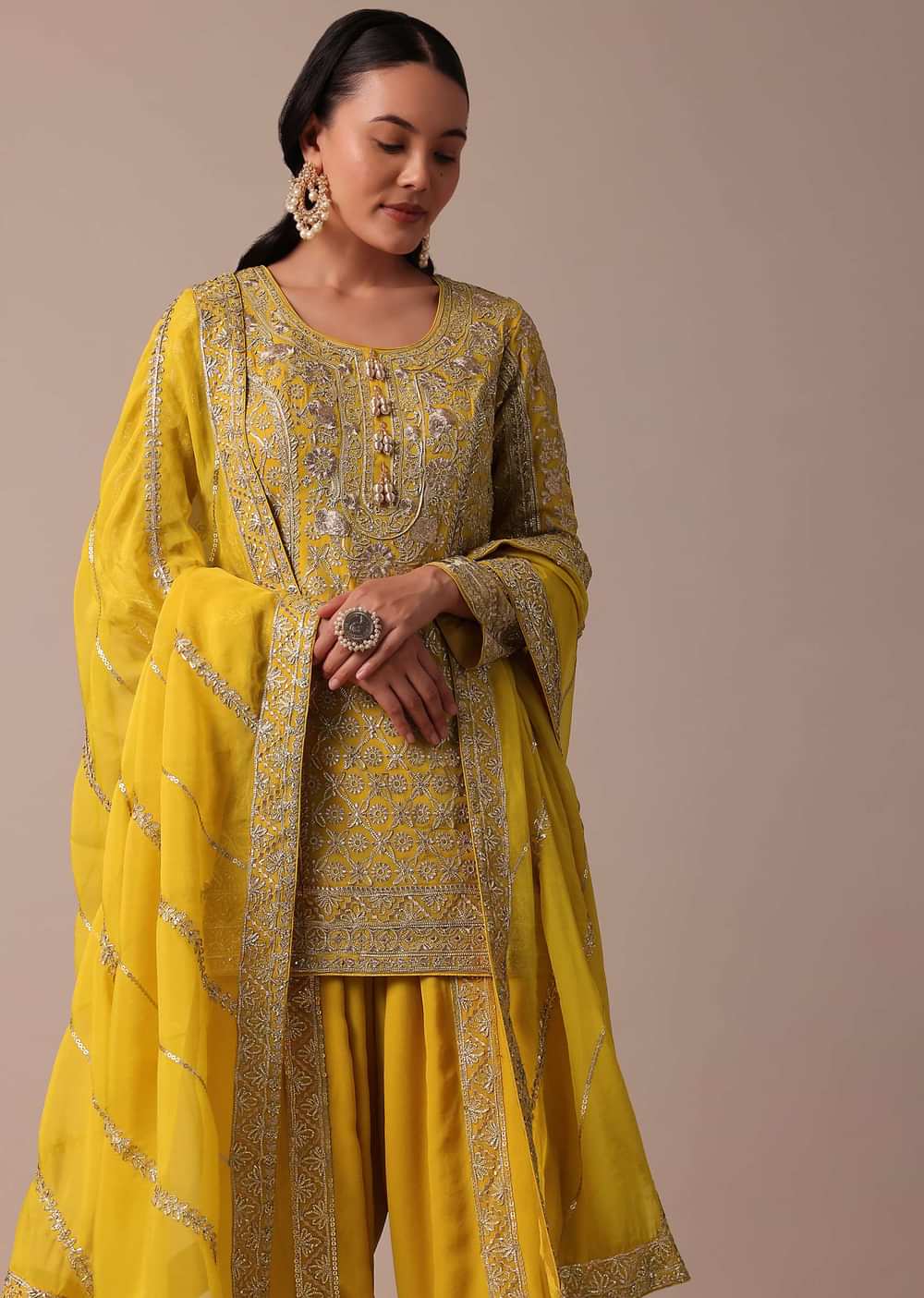 Yellow Dhoti Set With Gota Patti Work Kurta