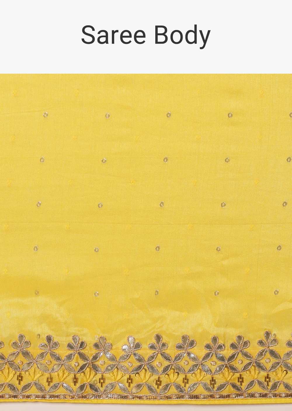 Yellow Dola Silk Saree With Gota Work And Unstitched Blouse Fabric
