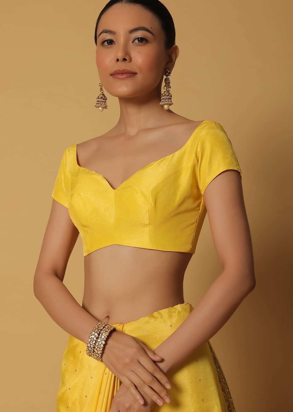 Yellow Dola Silk Saree With Gota Work And Unstitched Blouse Fabric