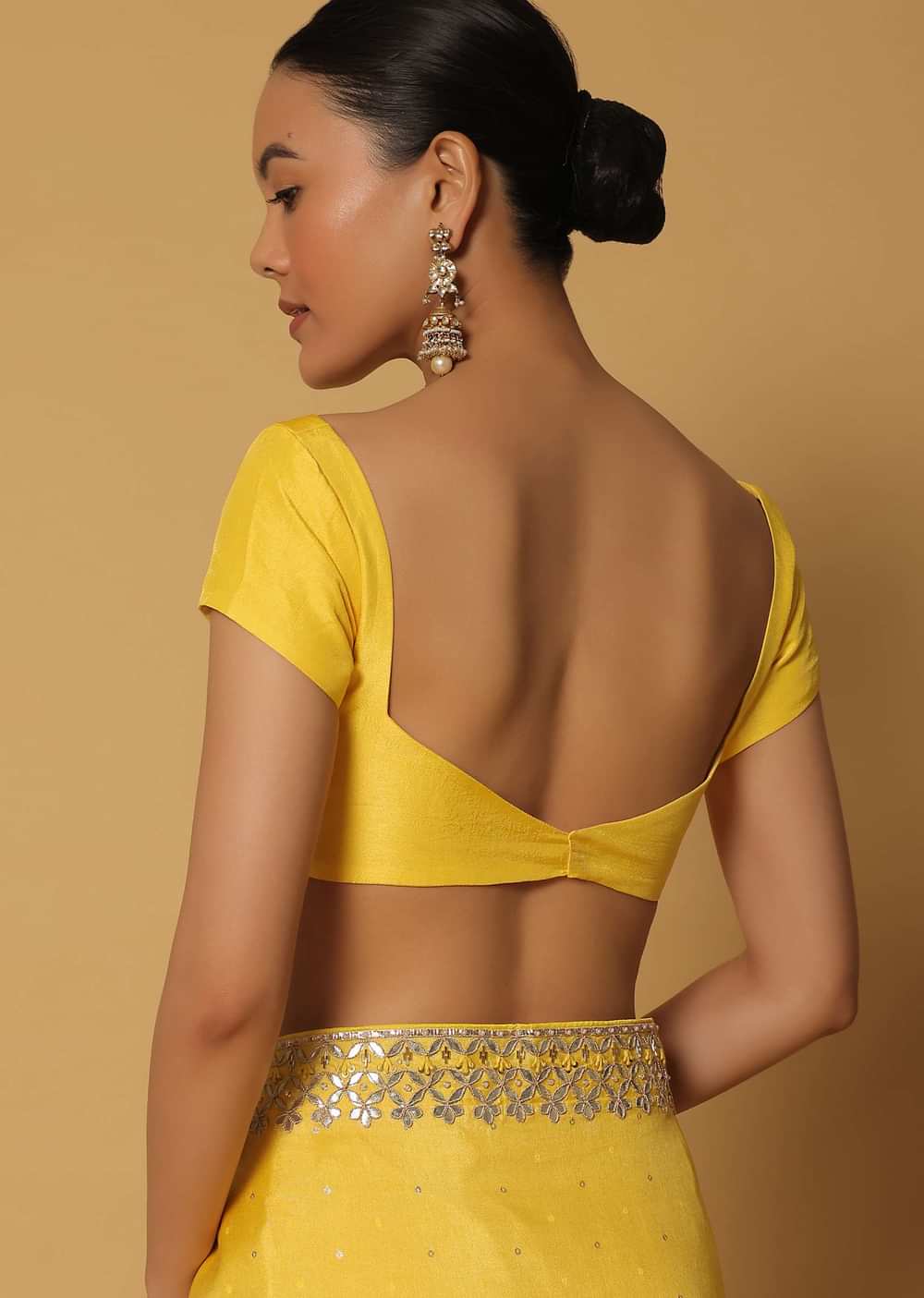 Yellow Dola Silk Saree With Gota Work And Unstitched Blouse Fabric