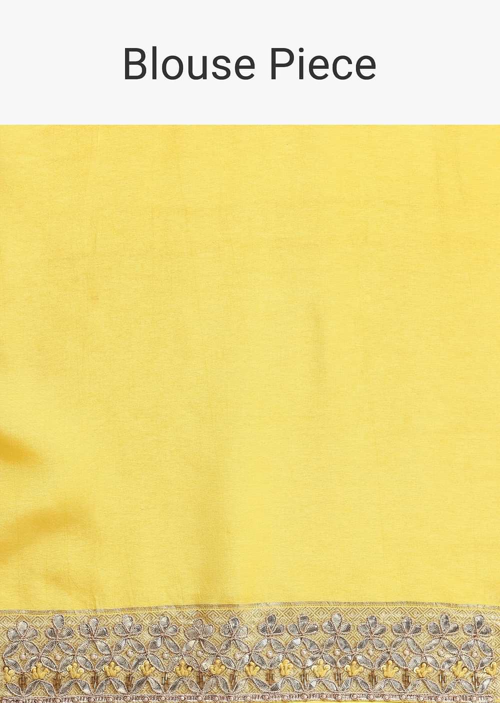 Yellow Dola Silk Saree With Gota Work And Unstitched Blouse Fabric