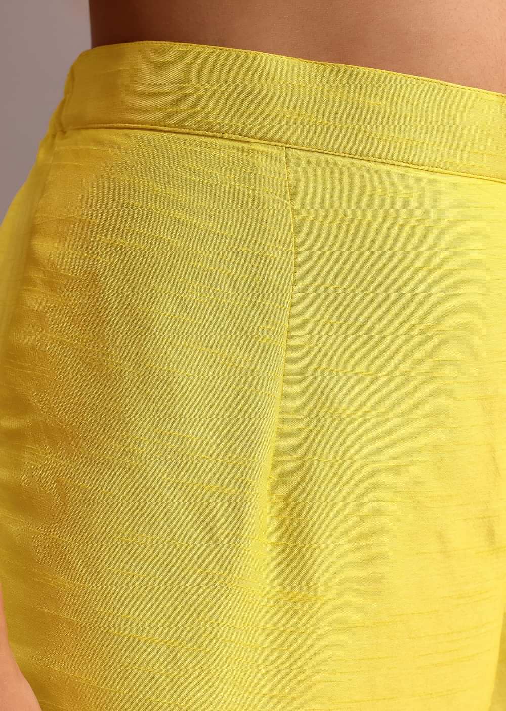 Yellow Embroidered Anarkali Pant Suit With Net Dupatta