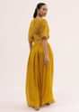 Yellow Embroidered Chiffon Crop Top And Palazzo