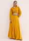 Yellow Embroidered Chiffon Crop Top And Skirt