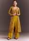 Yellow Embroidered Crop Top And Pant Set With Long Jacket