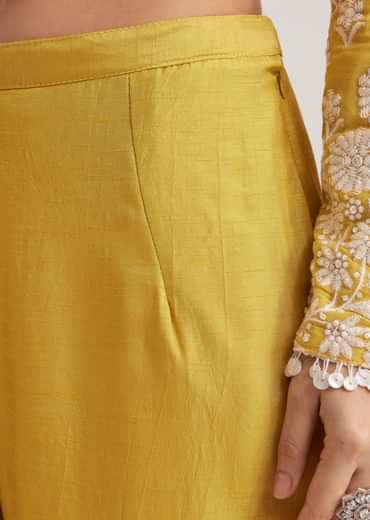 Yellow Embroidered Kurta Pant And Dupatta Set