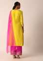 Yellow Embroidered Kurta Set With Organza Dupatta And Gota Patti Work