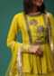 Yellow Embroidered Lehenga Set With Peplum Top In Georgette