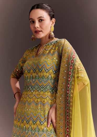 Yellow Embroidered Palazzo Suit
