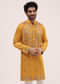 Yellow Embroidered Silk Kurta Set For Men