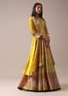 Yellow Floral Printed Anarkali Suit Set In Silk