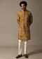 Yellow Floral Embroidered Silk Kurta Jacket Set For Men