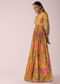 Yellow Floral Print Anarkali Set In Chinon