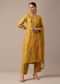 Yellow Floral Print Kurta Set In Silk