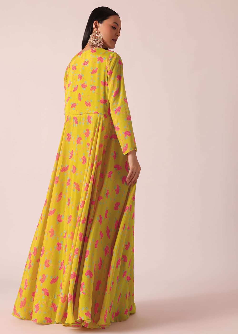 Yellow Fusion Jacket And Palazzo Set With Mirror Work