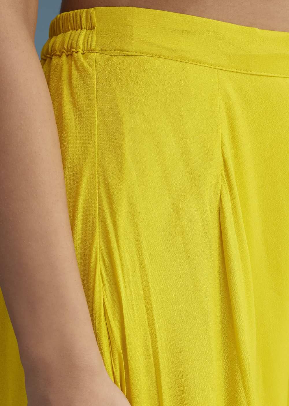 Yellow Georgette Crepe Palazzo Set With Ombre Sleeves