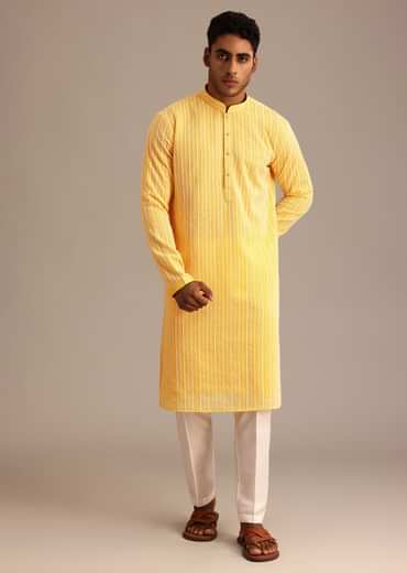 Yellow Georgette Kurta Set With Resham Work