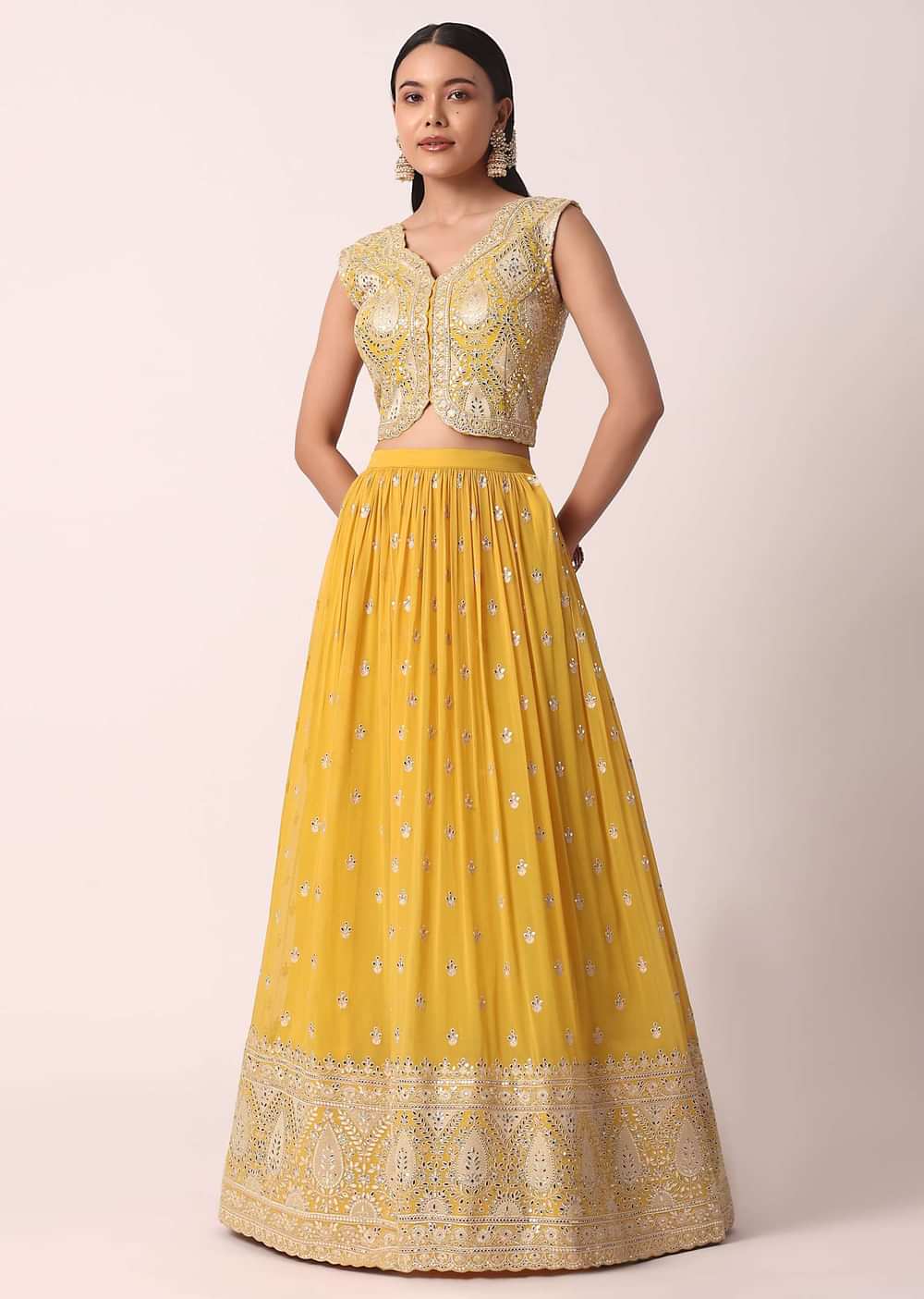 Yellow Gota Patti Lehenga Set With Jacket