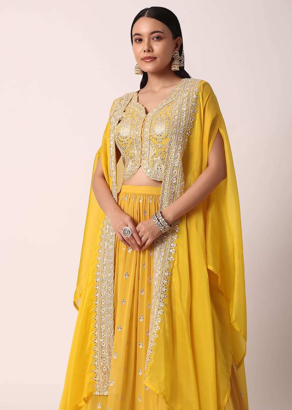 Yellow Gota Patti Lehenga Set With Jacket