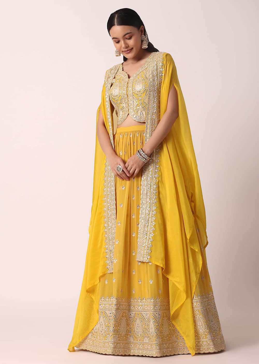 Yellow Gota Patti Lehenga Set With Jacket