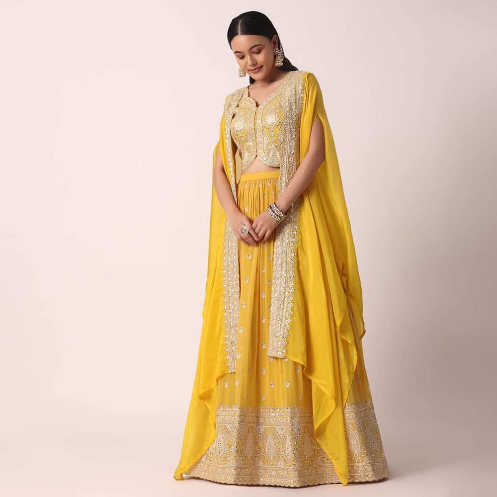 Yellow Gota Patti Lehenga Set With Jacket