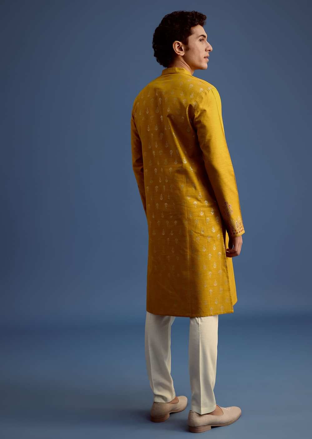 Yellow Hand Block Printed Kurta Set With Foil Work
