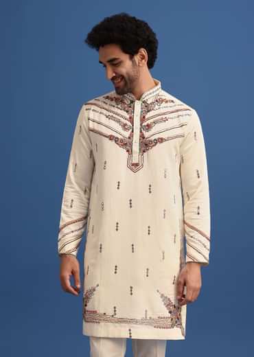 Yellow Hand Worked Kurta Set With Printed Dupatta
