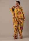 Yellow Kaftan Style Kurta Set With Floral Prints