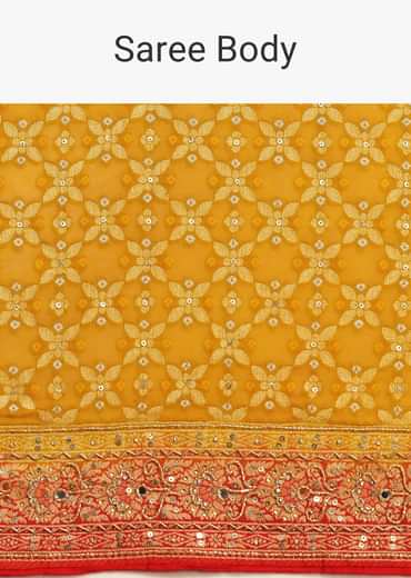 Yellow Khaddi Georgette Bandhani Weave Cutdana Saree