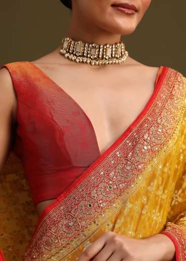 Yellow Khaddi Georgette Bandhani Weave Cutdana Saree