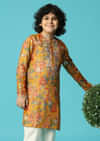 Yellow Kurta Pant With Thread And Mirror Work For Boys