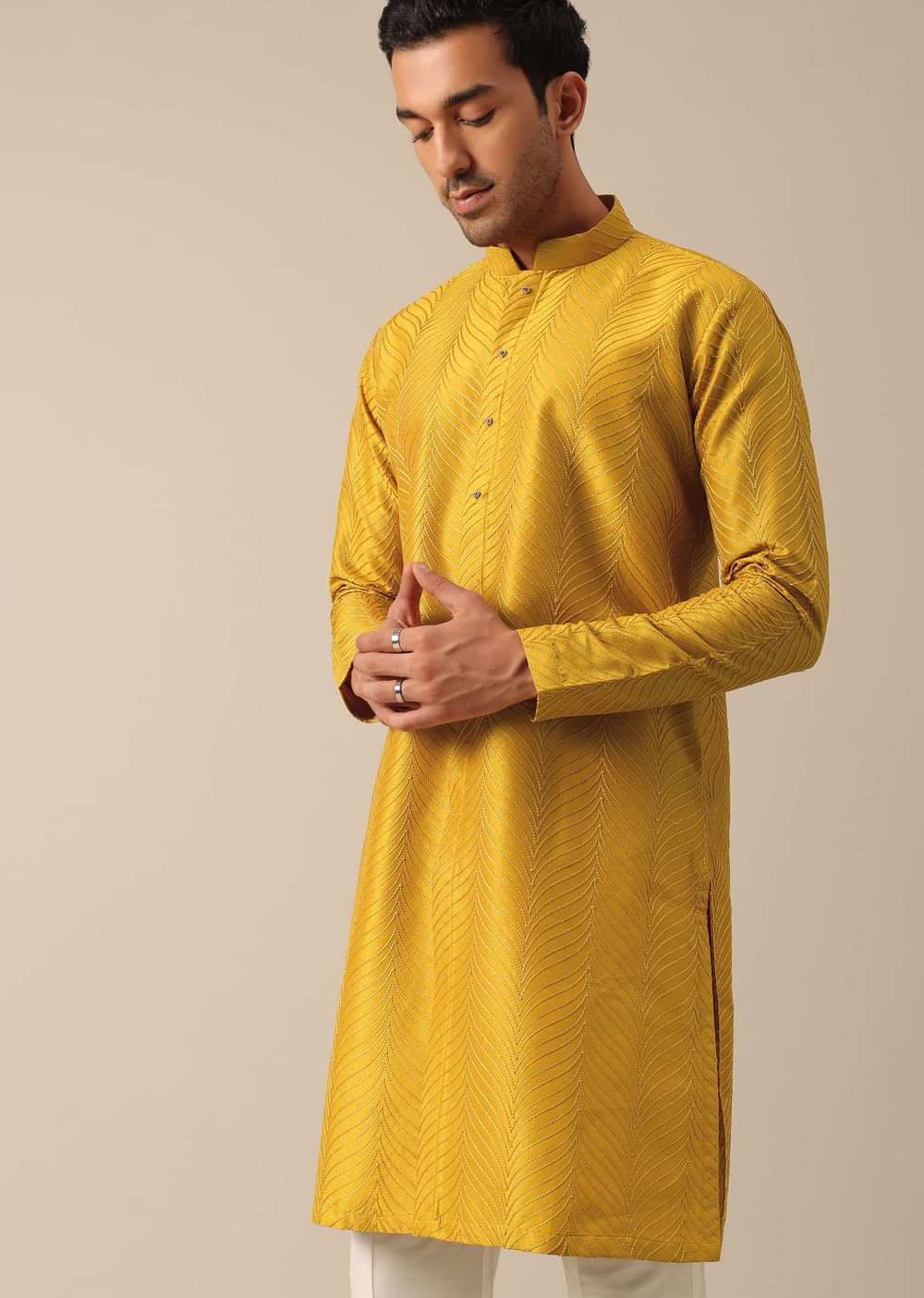 Yellow Kurta Set With Button Down Pattern And Embroidered Detail