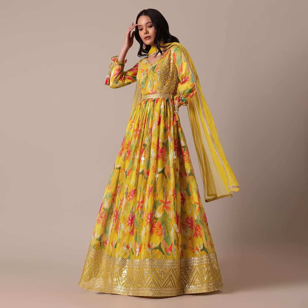 Yellow Anarkali Set With Gota Patti Embroidery