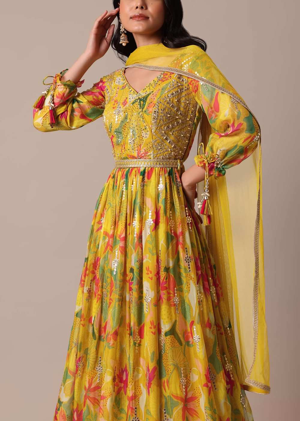 Yellow Anarkali Set With Gota Patti Embroidery