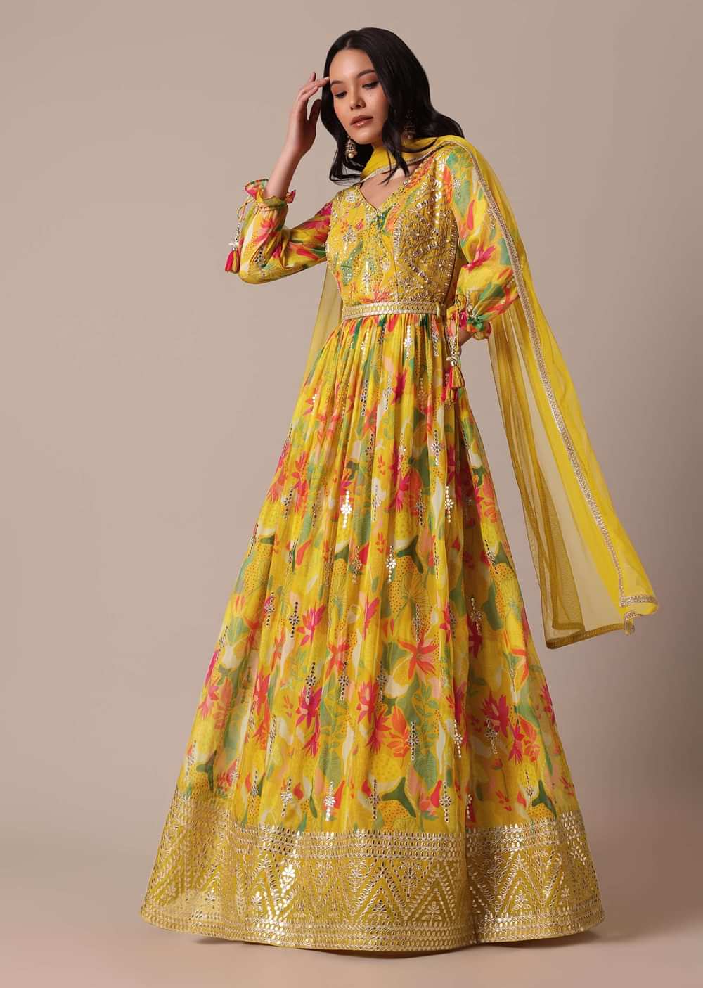 Yellow Anarkali Set With Gota Patti Embroidery