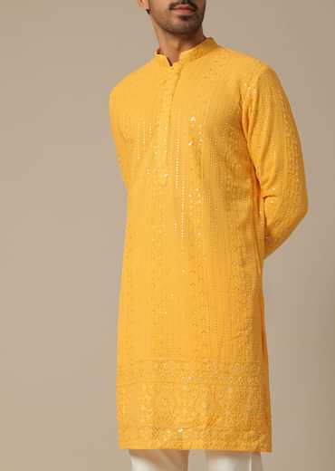 Yellow Kurta Set With Sequin Work