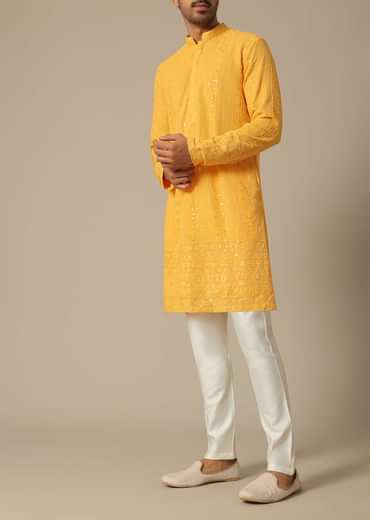 Yellow Kurta Set With Sequin Work