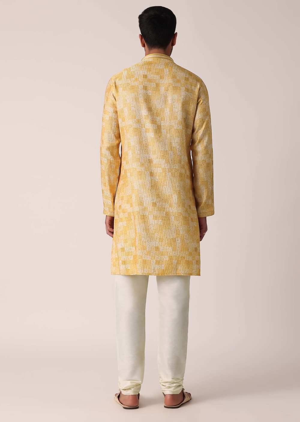 Yellow Kurta Set With Sequins Embroidered Print