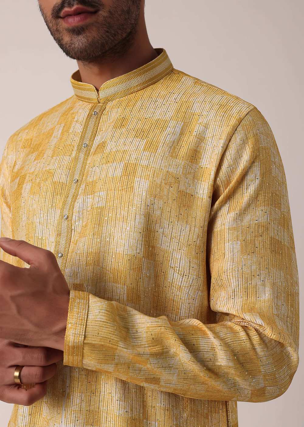 Yellow Kurta Set With Sequins Embroidered Print