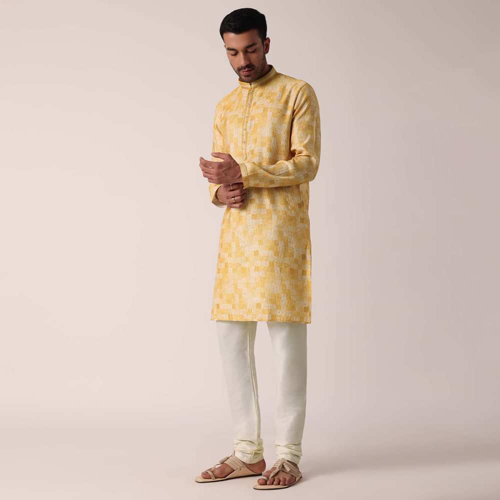 Yellow Kurta Set With Sequins Embroidered Print