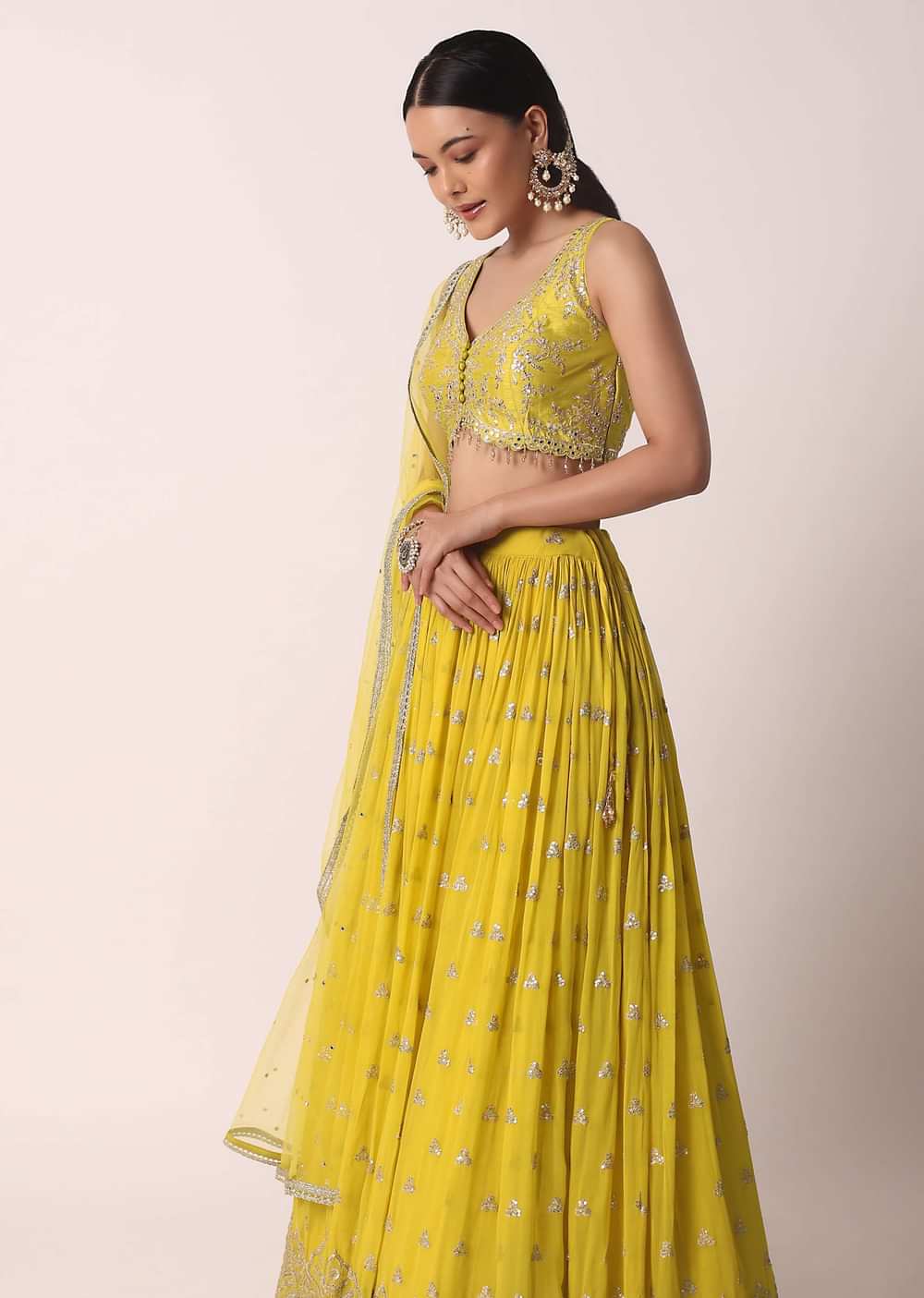 Yellow Lehenga Set With Embroidered Blouse