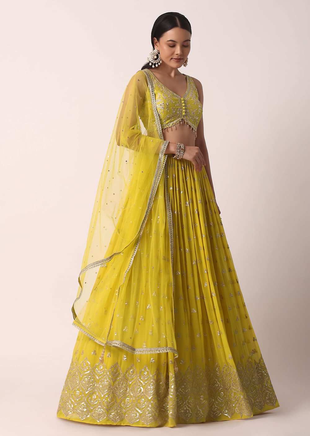 Yellow Lehenga Set With Embroidered Blouse