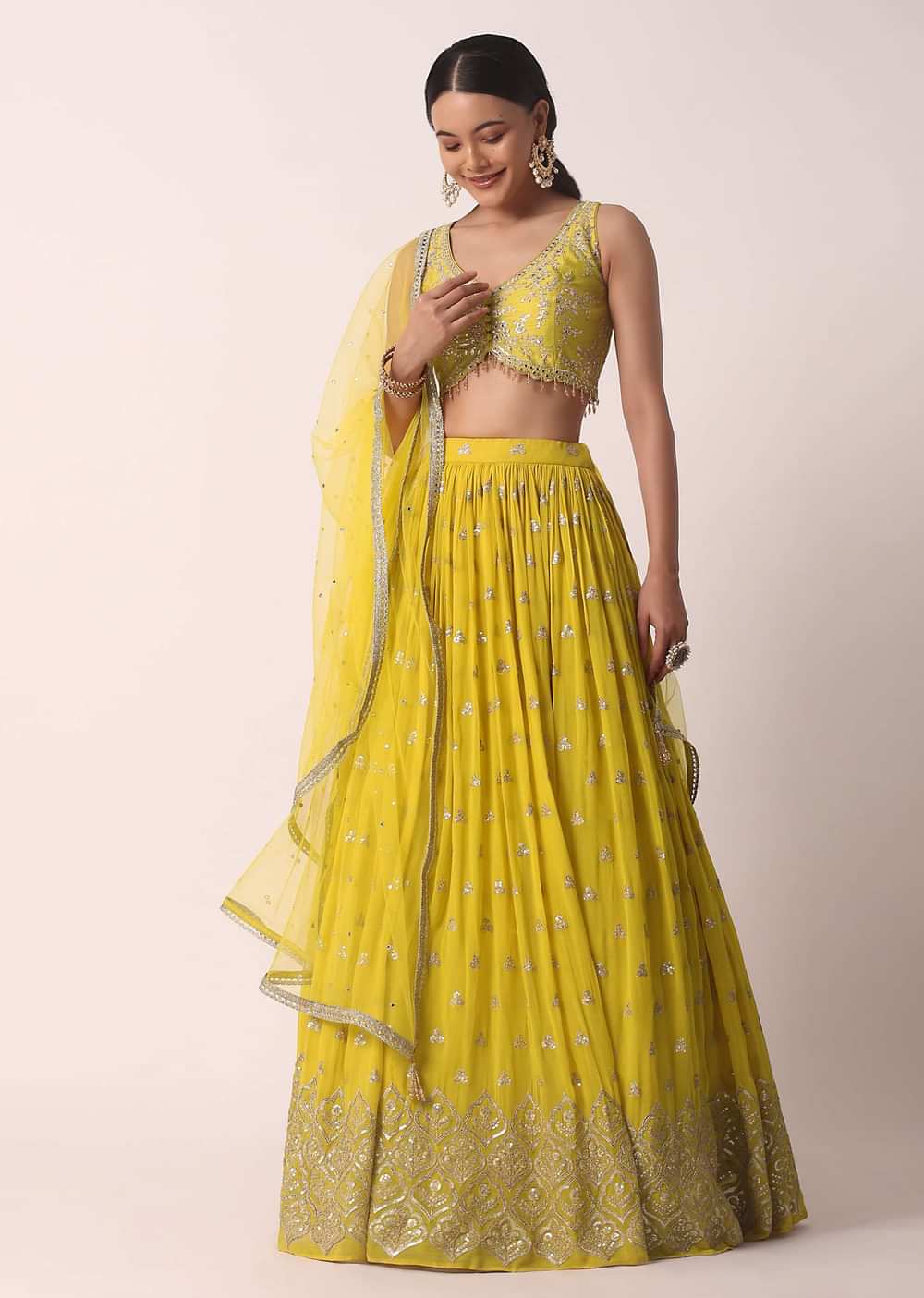 Yellow Lehenga Set With Embroidered Blouse