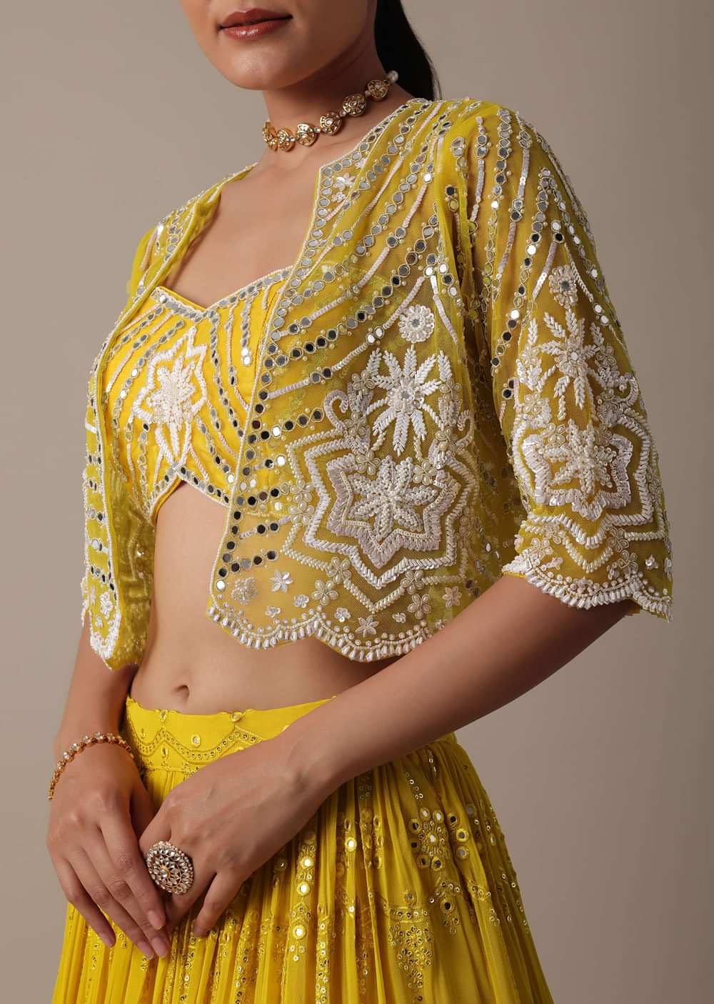 Yellow Lehenga Set With Hand Embellished Jacket